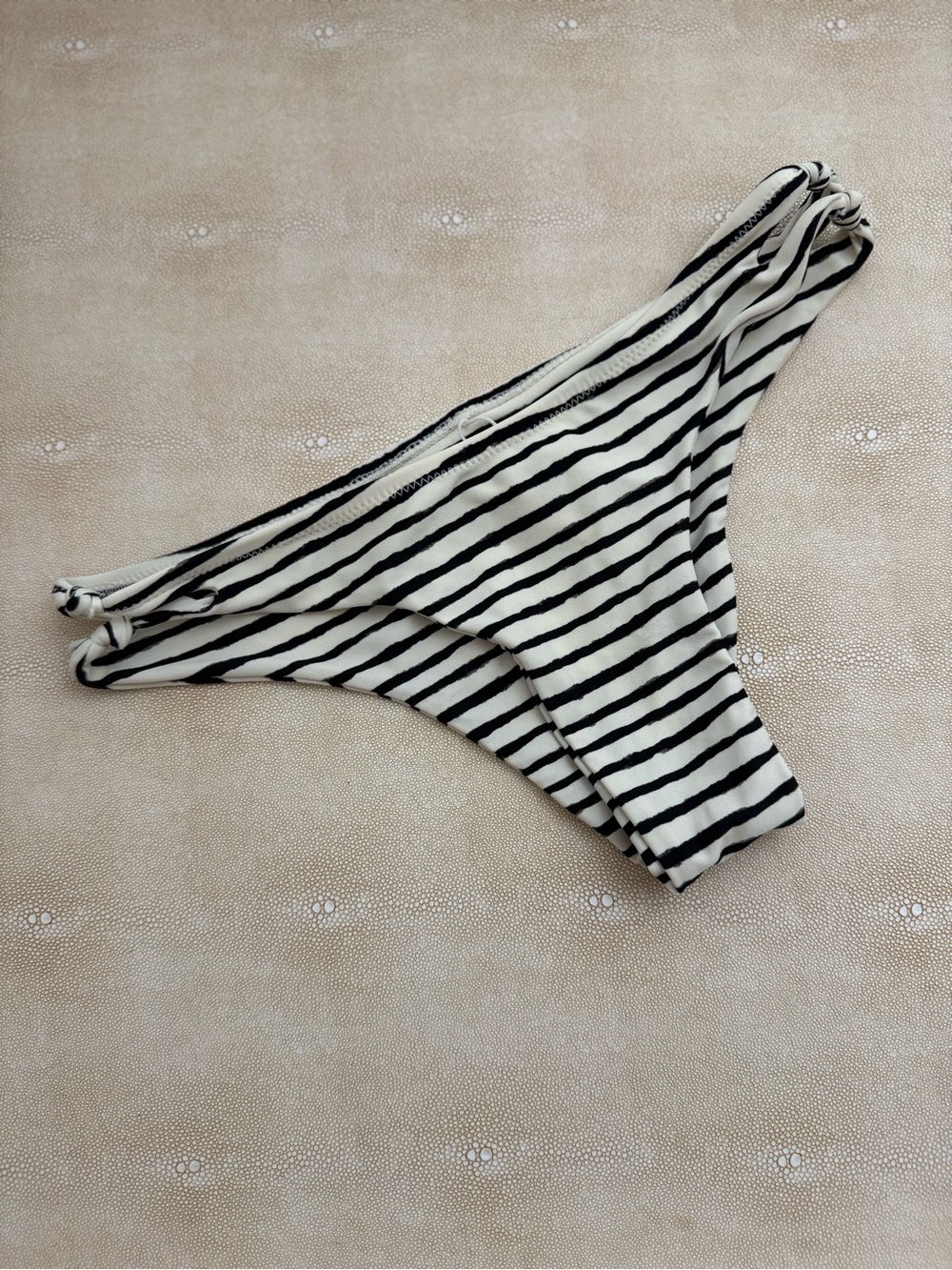 Vanilla/Beach Black & Cream Striped Bikini Bottom with Side Cutout Detail Sz S